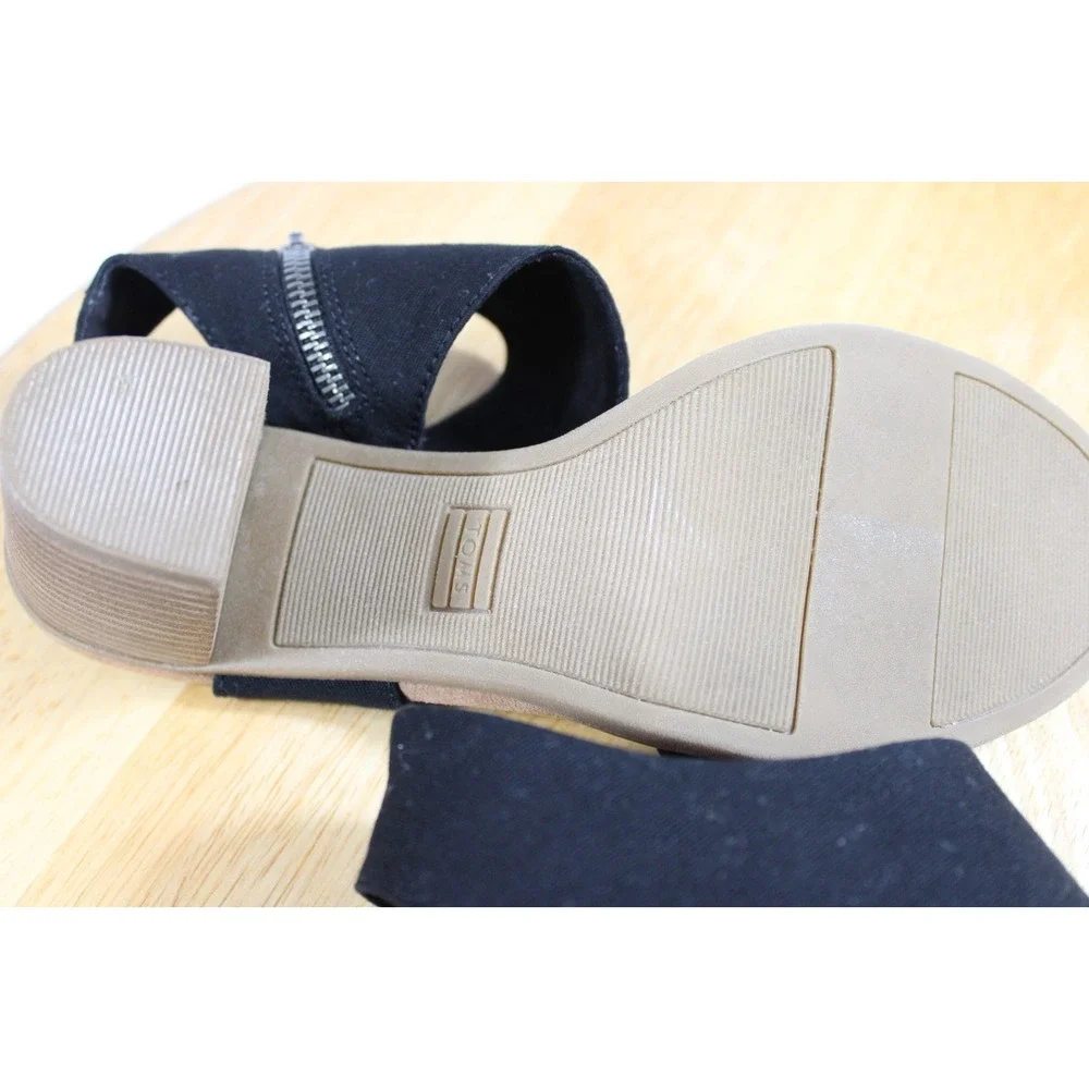 Toms Womens Heeled Sandals Size 9 Black Woven Ankle Strap Block Heel Open Toe
